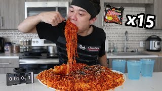 Most Korean Fire Noodles Ever Eaten x15 Packs  불닭 볶음면 도전 [upl. by Enyale196]