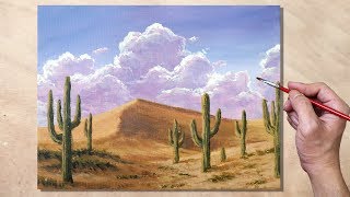 How to Paint Desert Cactus Landscape  Acrylic Painting [upl. by Bannister]