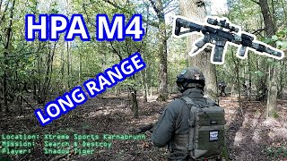 Airsoft gameplay in the woods  HPA M4SSR4 long range shots airsoft gameplay fun sport combat [upl. by Ardnoek380]