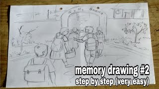 How to draw a memory drawing on school going kids for elementary amp intermediate [upl. by Alfonse600]