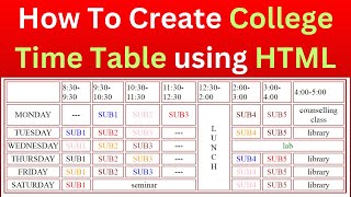 HTML Program  How To Create College Time Table using HTML [upl. by Yaeger]