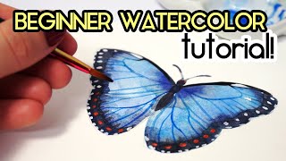 EASY BEGINNER WATERCOLOR TUTORIAL How to paint a Butterfly [upl. by Atnicaj]