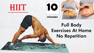 10 Minute Full Body HIIT Workout at Home No Repetition Effective [upl. by Kcirneh752]