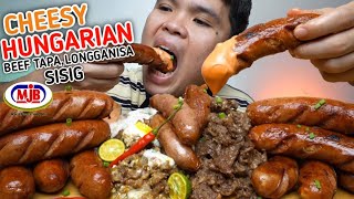 CHEESY HUNGARIAN BEEF TAPA PORK SISIG and LONGGANISA MUKBANG By MJB Meat [upl. by Sirois846]