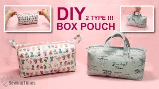 DIY EASY BOX POUCH  2 TYPES  Makeup Bag Travel Toiletry bag Tutorial sewingtimes [upl. by Dnomad612]