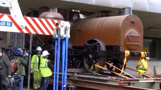 Transfer of the oldest preserved steam locomotive on the Continent from Brussels North to Schaarbeek [upl. by Penrod541]