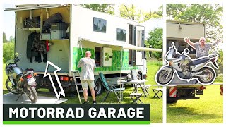 LKW Wohnmobil mit MOTORRAD GARAGE  Selbstausbau Roomtour eines umgebauten Mercedes Atego 816 [upl. by Oiluarb]