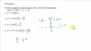 Trigonometry  How To Find Amplitude Period Phase Shift And Vertical Translation [upl. by Mcleod]