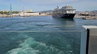 A lot of cruise ships at Marseille cruise ship port France Sailing from the port [upl. by Assilym]