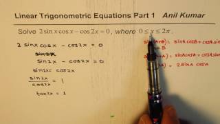 2 sinx cosx  cos2x  0 IMPORTANT Linear Trig Equation [upl. by Adigirb459]