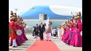 PM Modi Welcomes US President Trump At Ahmedabad Airport [upl. by Dunlavy218]