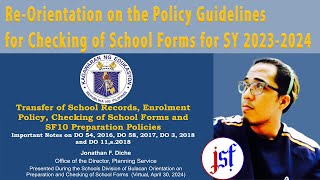 ReOrientation on the Policy Guidelines for Checking of School Forms for SY 20232024 [upl. by Feliza]