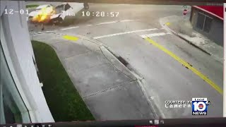 Video shows fiery crash during police chase in Miami [upl. by Apul392]