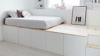 DIY  ON FABRIQUE UN LIT ESTRADE  LIT HAUT  PLATFORM BED POUR LAURA [upl. by Akcirret]