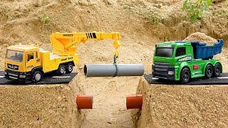 Rescue and play with crane truck construction vehicles  Toy car story [upl. by Wolfgram]