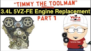 Toyota 34 Liter 5VZFE Engine Replacement Part 1  Engine Removal [upl. by Dibrin9]