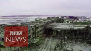 Drone footage shows destroyed Donetsk airport [upl. by Celia]