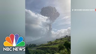 Images Show St Vincent’s La Soufriere Volcano Smoldering Later Erupting  NBC News [upl. by Anyaled]