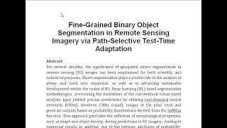 Fine Grained Binary Object Segmentation in Remote Sensing Imagery via Path Selective Test Time Adapt [upl. by Nielson934]