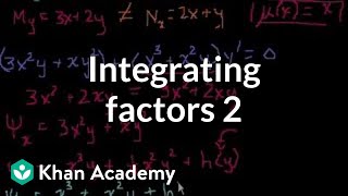 Integrating factors 2  First order differential equations  Khan Academy [upl. by Eislel985]