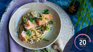 Zalm met noedels en groene asperges  Klaar in 20 minuten [upl. by Tanney]