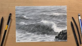 How to Draw Waves in Charcoal  Full Length Drawing Tutorial [upl. by Connors]