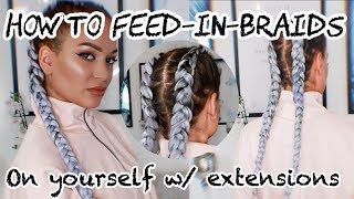 HOW TO FEED IN BRAIDS ON YOURSELF [upl. by Siahc]