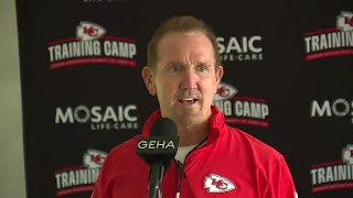 Defensive coordinator Steve Spagnuolo speaks at Chiefs training camp [upl. by Libre]