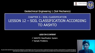 Geotechnical Engg 1 Soil Mechanics  Soil Classification According to AASHTO [upl. by Howzell]