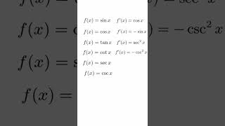 Derivatives  Trigonometric Derivatives sin cos tan cot sec csc derivatives math calculus [upl. by Leshia]