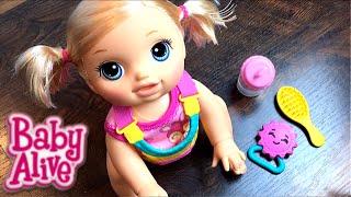 New Crawling Baby Alive Go ByeBye Blonde Doll Opening and Feeding [upl. by Bora54]