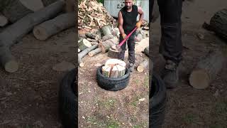 HAND SPLITTING RED OAK FIREWOOD WITH AN AXE SHORTS [upl. by Enileuqaj]