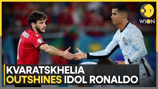 Georgias Kvaratskhelia upstages childhood hero Ronaldo in historic win at Euro  WION Sports [upl. by Harbed]