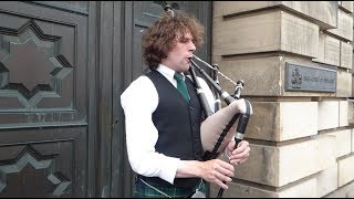 Maries Wedding Scottish Bagpipes Busker Royal Mile Edinburgh Scotland [upl. by Aicnetroh94]