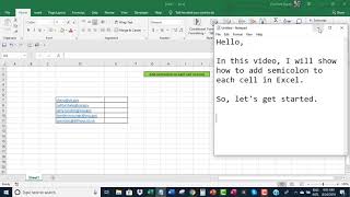 Add semicolon to each cell in Excel [upl. by Lebasiairam]