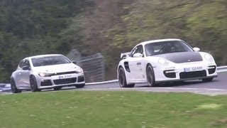 VW Scirocco R great sound  backfire on the Nürburgring [upl. by Malsi]