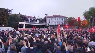 President Erdogan addresses thousands of supporters outside his home in Istanbul [upl. by Angadresma]