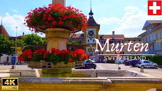 Walking Tour in Medieval town  Murten Switzerland  4K [upl. by Elenahc978]