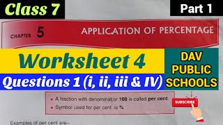 DAV class 7 maths chapter 5 Application of Percentage Worksheet 4 [upl. by Asoramla]