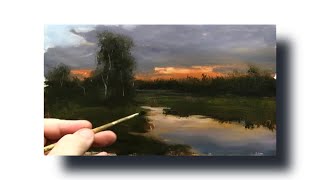 Painting a landscape in oil Beginners painting lesson Narrated Step by Step [upl. by Eemak]