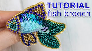 FISH brooch  sequins and beads embroidery \ Tutorial \ DIY [upl. by Kapor]