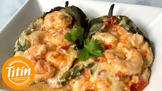 Cómo hacer CHILES RELLENOS CON CAMARÓN receta fácil y rápida  Titinmx [upl. by Pomfret]