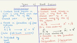 Types of Bond fission Homolytic and Heterolytic bond fission [upl. by Nolte649]