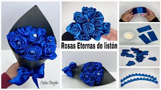 CÓMO HACER ROSAS 🌹 ETERNAS CON LISTÓN 🎀 SÚPER FÁCIL IDEAS 💡 creative rosaseternas flores [upl. by Wald]