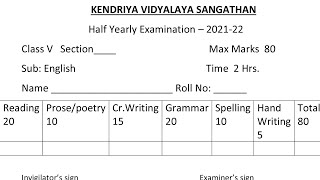 KVS Class 5 English Half Yearly Exam Sample Question Paper  For kendriya vidyalaya students [upl. by Eronel]