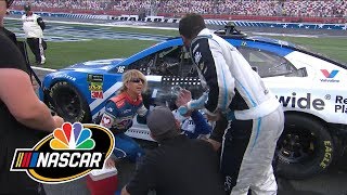 Bubba Wallace throws water in Alex Bowmans face after Charlotte Roval  Motorsports on NBC [upl. by Egrog]