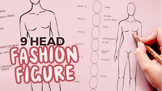 how to draw the fashion figure template or block  9 heads technique for beginners [upl. by Ymrej]