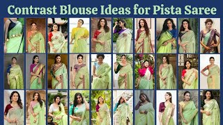 Pista Green Saree Combination Blouse  Pista Colour Saree with Contrast Blouse [upl. by Apple]