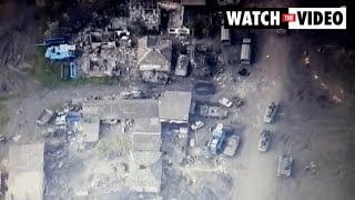 Drone footage shows devastating aftermath of strikes near Russiancontrolled Izyum [upl. by Masson529]