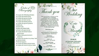 How To Design a TRI FOLD WEDDING PROGRAM OUTLINE in Photoshop  Step by Step [upl. by Nosyerg]